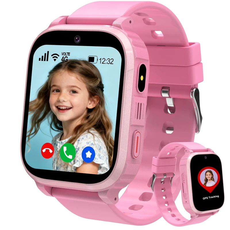 Tzzulsx 4G Kids Smart Watch Boys Girls, Smart Watch for Kids GPS Tracker Watch Phone Video Call Voice Chat SOS Games School Mode Alarm IP68 Waterproof, Smartwatch Toy Birthday Gifts