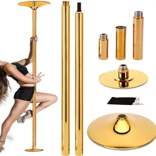 Adjustable Gold Dance Pole - Portable & Removable Stripper Fitness Pole for Home Use, Static & Rotating, Perfect for Beginners and Fitness Enthusiasts
