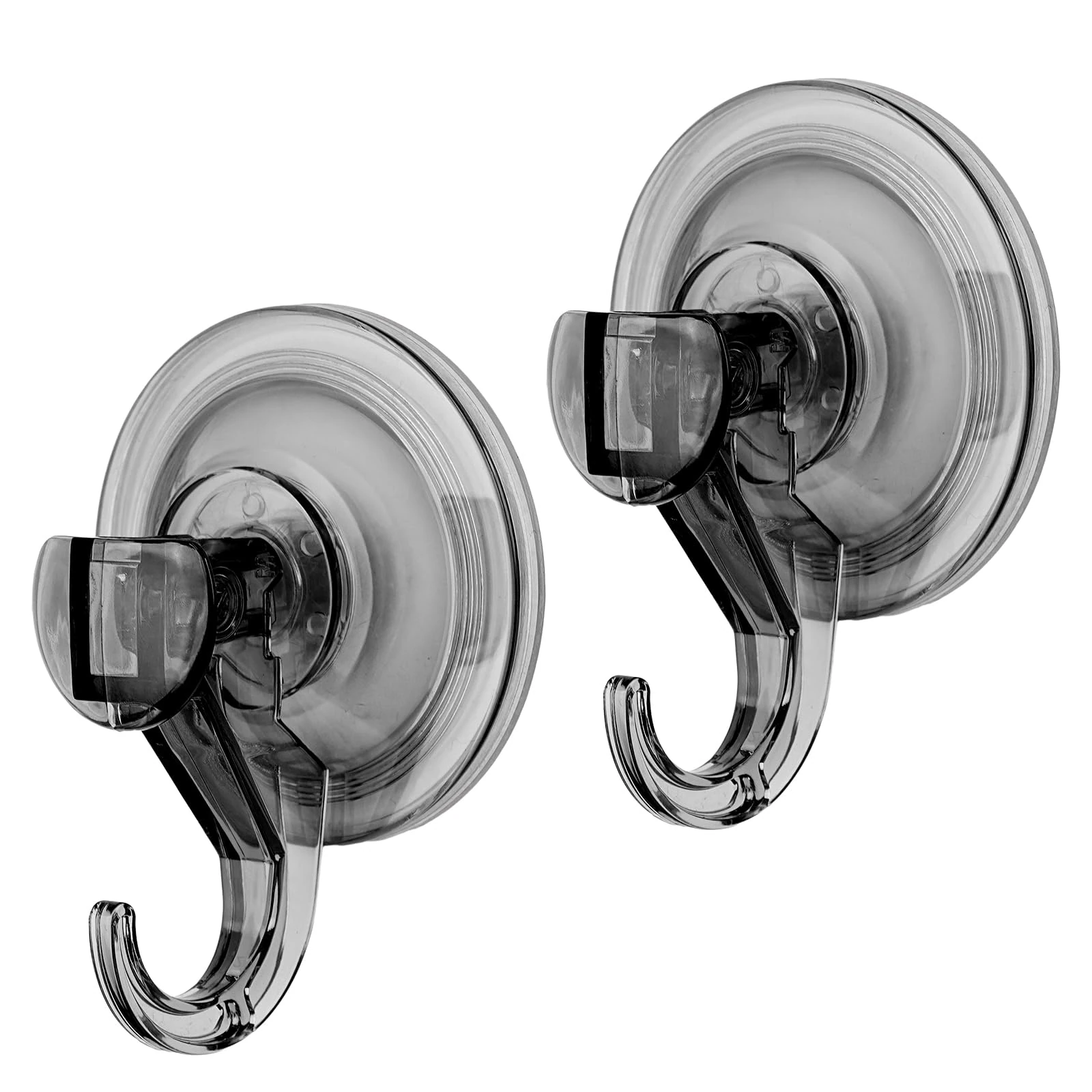 WOVTE Suction Hooks, 2 Packs Powerful Push and Lock Vacuum Multi-Purpose Suction Hanger Heavy Duty Max Holding 3KG for Bathroom,Kitchen Hanging Suction (Grey)