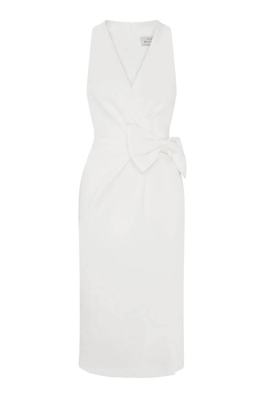 Gina Bacconi Women's Bow Detail Midi Dress Cocktail, Ivory, 10