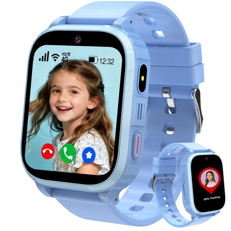 Tzzulsx 4G Kids Smart Watch Boys Girls, Smart Watch for Kids GPS Tracker Watch Phone Video Call Voice Chat SOS Games School Mode Alarm IP68 Waterproof, Smartwatch Toy Birthday Gifts