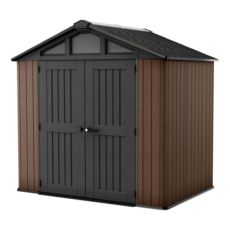 Keter Stronghold 8x6ft Garden Shed – Brown | Double‑Wall Construction | Steel‑Reinforced Roof | Skylight & XL Windows | Heavy‑Duty Floor | Lockable Doors | Built‑In Ventilation
