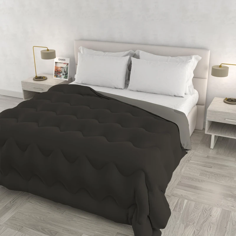 ZOE Winter Quilt Made in Italy Two-Tone Double-Sided Padded Duvet 250 g – Double Bed Quilt 250 x 250 cm – Machine Washable – Chocolate/Sand