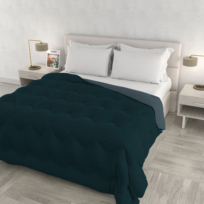 ZOE Winter Quilt Made in Italy Two-Tone Double-Sided Padded Duvet 250 g – Double Bed Quilt 250 x 250 cm – Machine Washable – Brass/Sage
