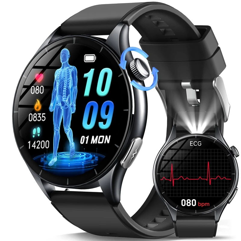 Marsyu Smart Watch for Men Women with ECG/HRV/Heart Rate/Fatigue/Body Temperature/Sleep Monitor,1.56" AMOLED Smartwatch with Bluetooth Calling,Blood Pressure,SPO2 Monitoring Fitness Watch