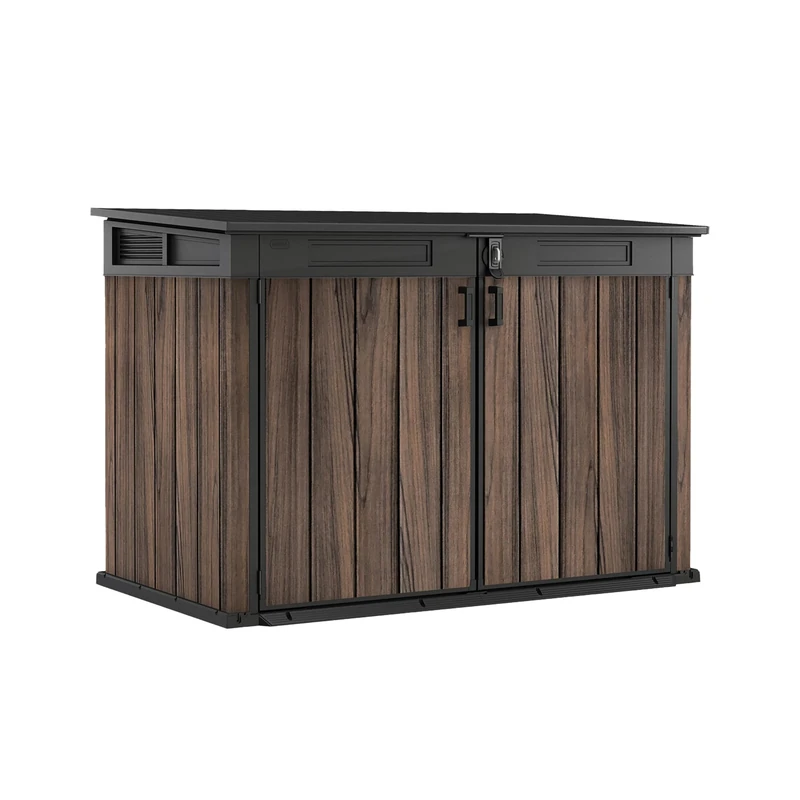 Keter Signature Horizontal Shed – 2020L Premium Outdoor Storage - Rosewood | Weather‑Resistant Wood‑Effect Resin | Fits Bikes, Wheelie Bins & Garden Equipment | Lockable & Easy‑Access Design