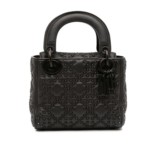Dior Pre-Loved Mini Ultra Matte Calfskin Cannage Studded Supple Lady Handbag