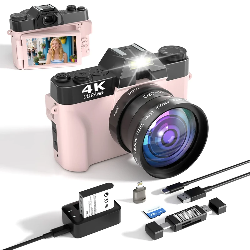 Digital Camera, 48MP Point and Shoot Digital Camera with Wifi, Wide-angle Lens, 16X Digital Zoom Portable Photo Camera with 3.0" Flip Screen, Vlogging Camera for Beginners, Teens, Students