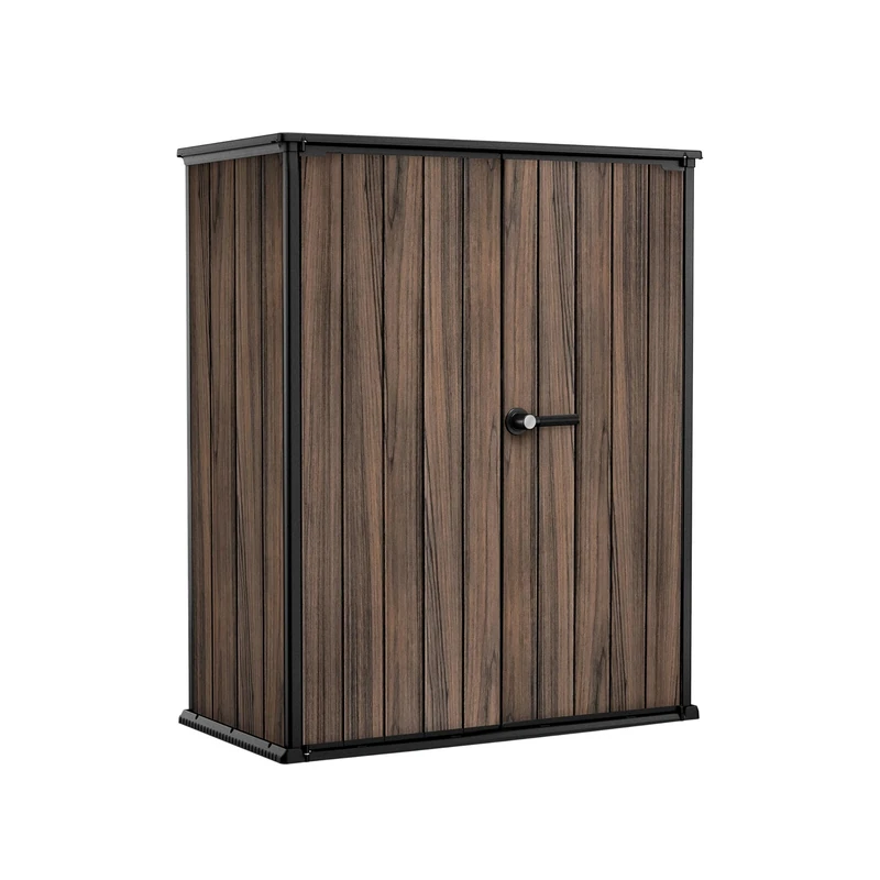 Keter Signature 1400L High Store – Premium Vertical Outdoor Storage Cabinet | Rosewood Wood‑Effect | Secure, Weather‑Resistant & Easy Assembly