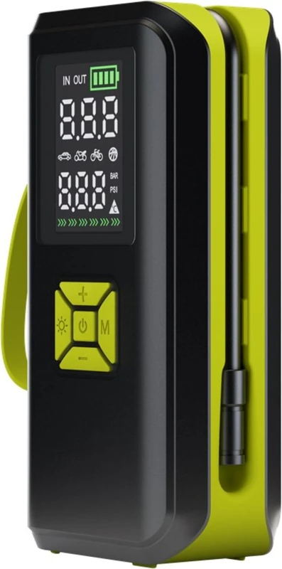 goobay - Cordless Electric air Pump 10 bar/150 PSI - 2Ah Battery, 5V, with LED Light, 4 Valve adapters, LED Display, Compressor for car, Motorcycle, Bicycle Tires and Balls, USB-C Port - 77827