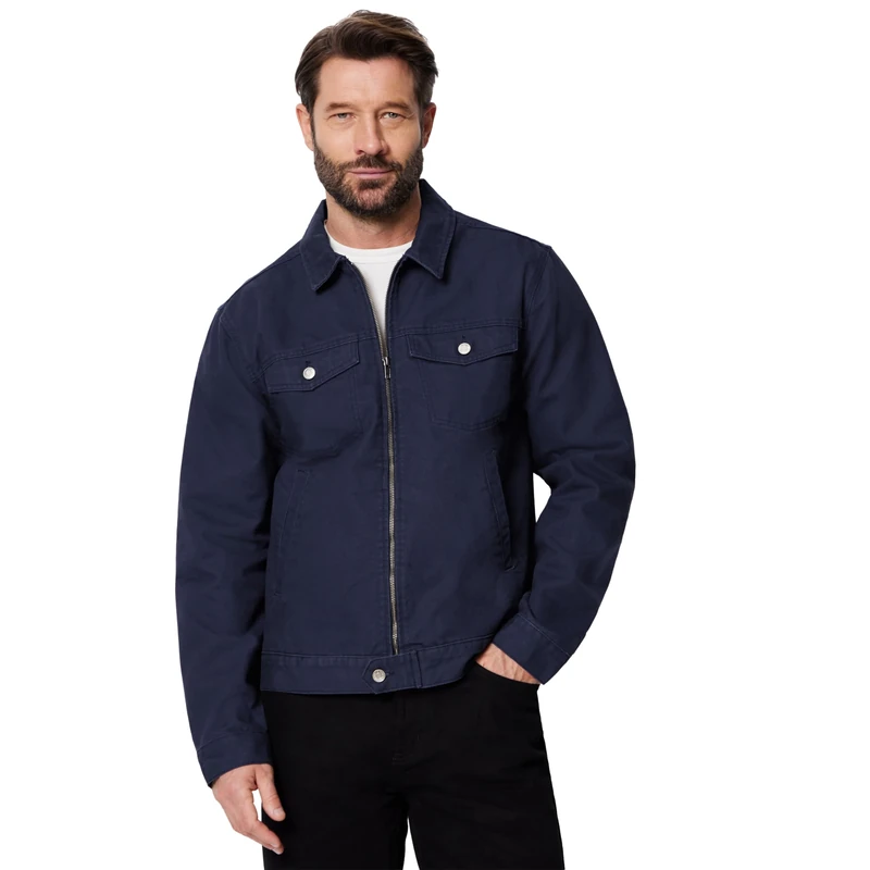 Amazon Essentials Men's Cotton Canvas Zip-Front Trucker Jacket, Navy, XS
