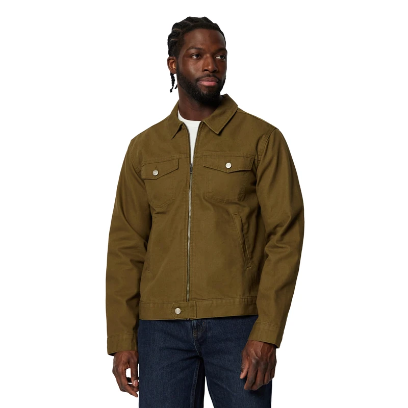 Amazon Essentials Men's Cotton Canvas Zip-Front Trucker Jacket, Dark Brown, XS