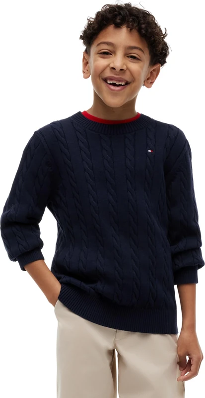 Tommy Hilfiger Boys Cotton Cable Sweater KB0KB09753 Pullover Sweater, Blue (Dark Night Navy), 14 Years