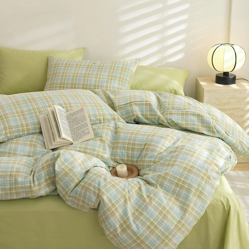 EAVD Gingham Duvet Cover King Multicolor Soft Washed Cotton Reversible Grid Plaid Duvet Cover Set with 2 Pillowcases Modern Farmhouse Gingham Bedding Set with Zipper Closure
