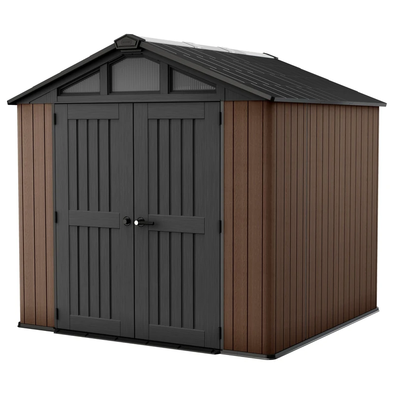 Keter Stronghold 8x8ft Garden Shed – Brown | 6m² Outdoor Storage | Evotech+ Resin Composite | Double‑Wall Construction | Steel‑Reinforced Roof | Skylight & Windows | Heavy‑Duty Floor | Lockable Doors