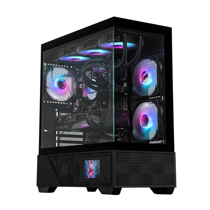 RAIDMAX i803 Premium ATX Gaming PC Case, Panoramic Tempered Glass, Built-in LCD Display Panel, Pre-Installed ARGB Fans, Spacious Mid Tower, Supports 400mm GPU / 360mm Radiator