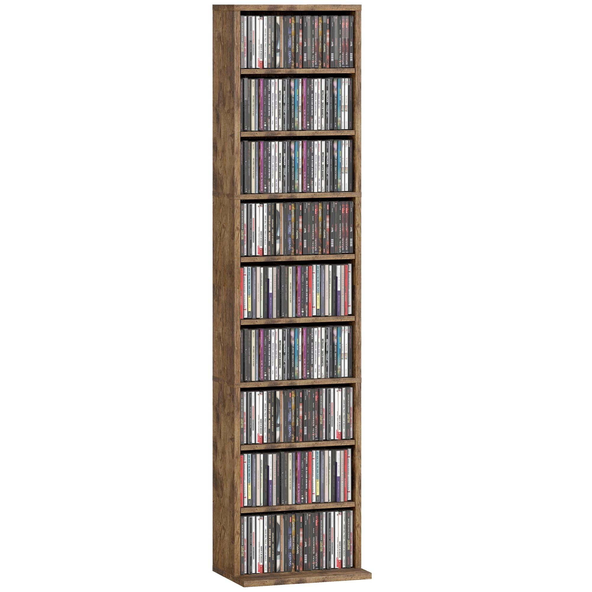 HOMCOM 260 CD/120 DVD Storage Unit, Blu-ray Media Storage Shelf with 9 Compartments and 6 Adjustable Shelves, CD Tower for Living Room, Bedroom, Office, Rustic Brown