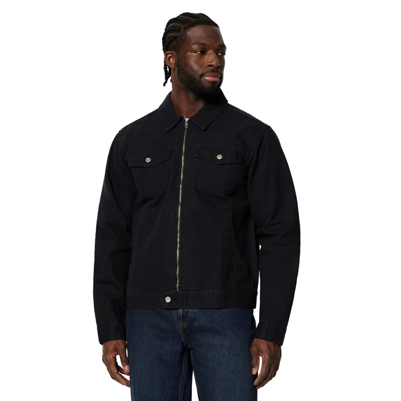 Amazon Essentials Men's Cotton Canvas Zip-Front Trucker Jacket, Black, XS