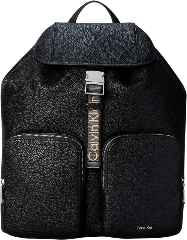 Calvin Klein Women's Webbing Strap Flap BAckpack LV04F3645G Backpack, BLACK (Black), One Size