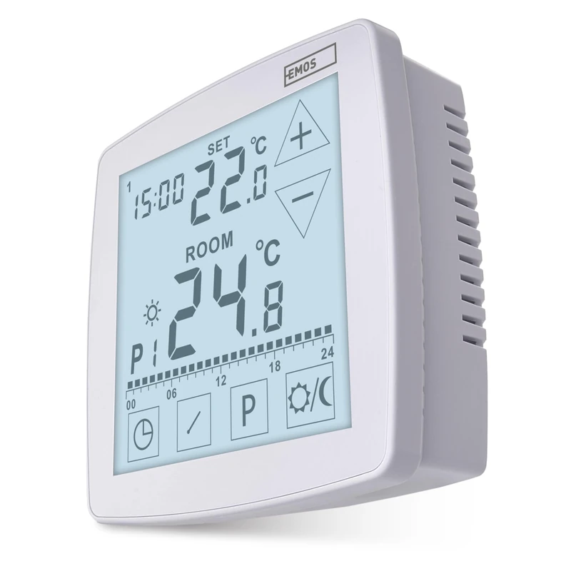 EMOS - Digital room thermostat with OpenTherm - Programmable, wired 230 V - Heating/cooling systems with floor sensor - Temperature control 7-30 °C - Surface mounting - Frost protection - white - Image 1