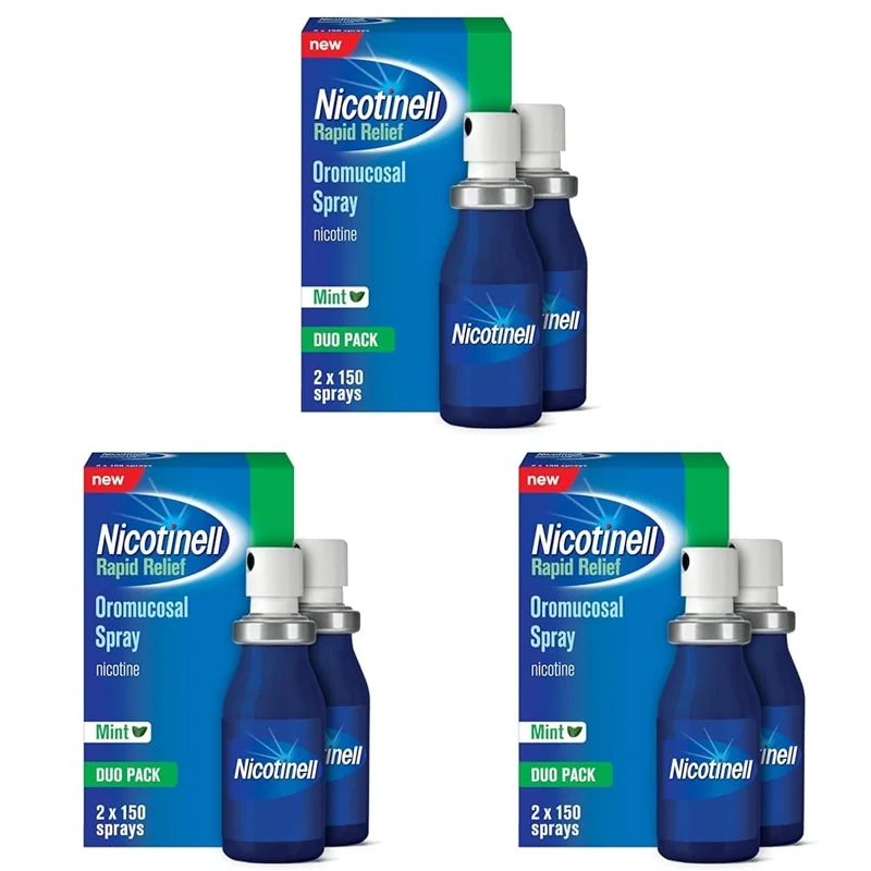 Nicotinell Nicotine Mouthspray 1mg, Fresh Mint Flavour Duo (Pack of 3 Duos) Quit Smoking or Vaping Aid - Starts Reducing Cravings in 30 Seconds, Lasts up to 2 Hours