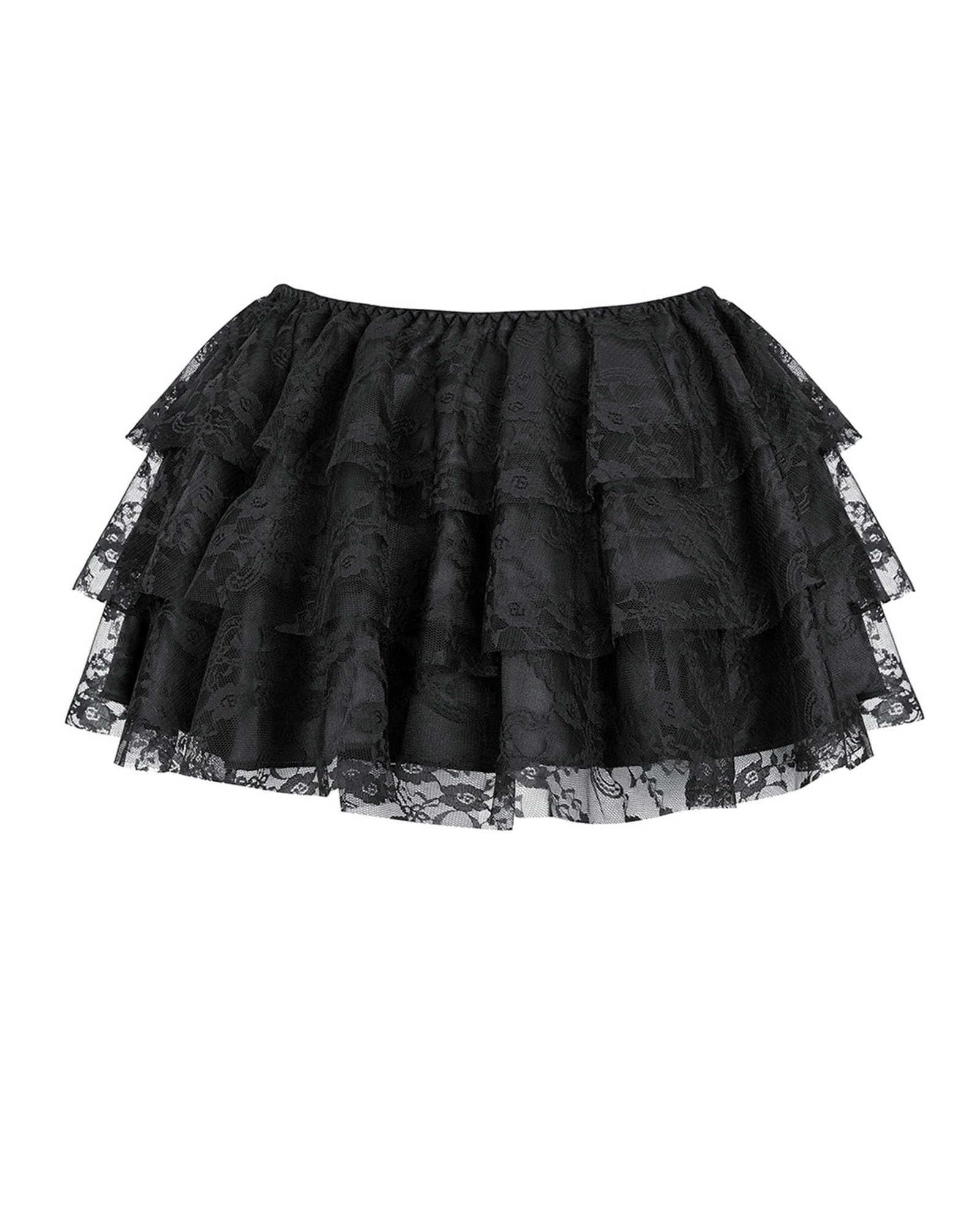 Felcia Women Floral Lace Mini Skirt Ruffled Hem Casual Party Skirt for Beach Vacation Club Streetwear Aesthetic Clothes (B-Black, M)