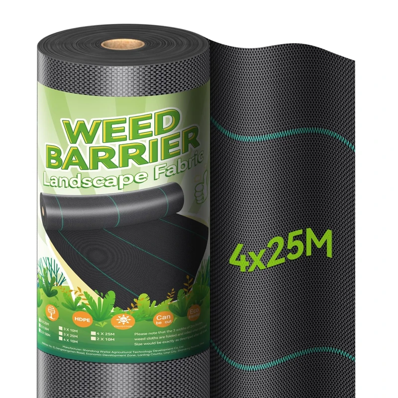 iropro 100m² Heavy Duty Weed Control Membrane, Woven Ground Cover Membrane for Garden Landscaping, Driveway, Gravel, Artificial Grass, Lawn Underlay, Black, 4m x 25m