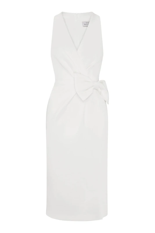 Gina Bacconi Women's Bow Detail Midi Dress Cocktail, Ivory, 8 - Image 1