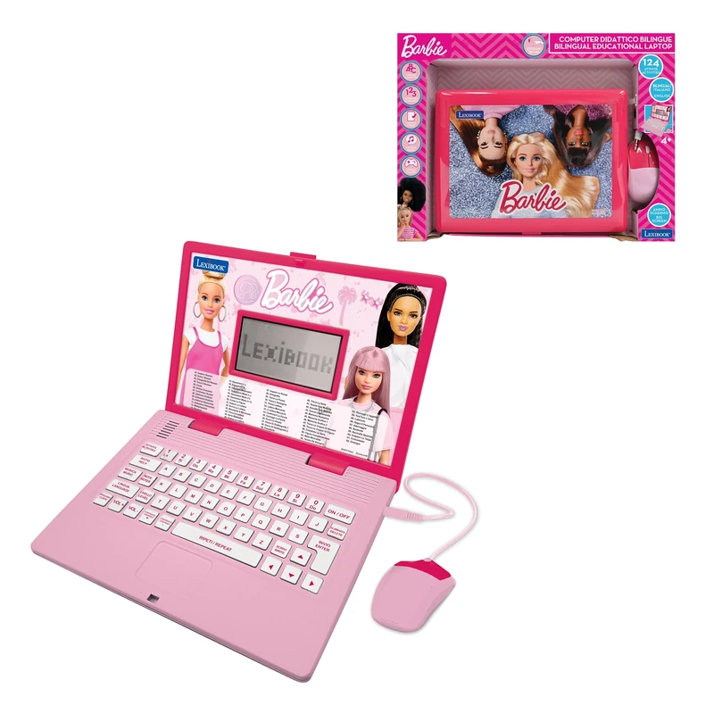 LEXIBOOK Barbie, Educational and Bilingual Laptop in English/Italian, Toy for children with 124 activities to learn, play games and music, Pink, JC598BBi5LXB