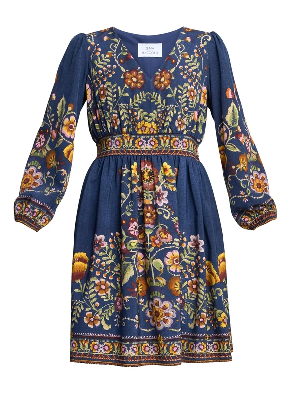 Gina Bacconi Women's Embroidered Dress Cocktail, Blue/Pink, M