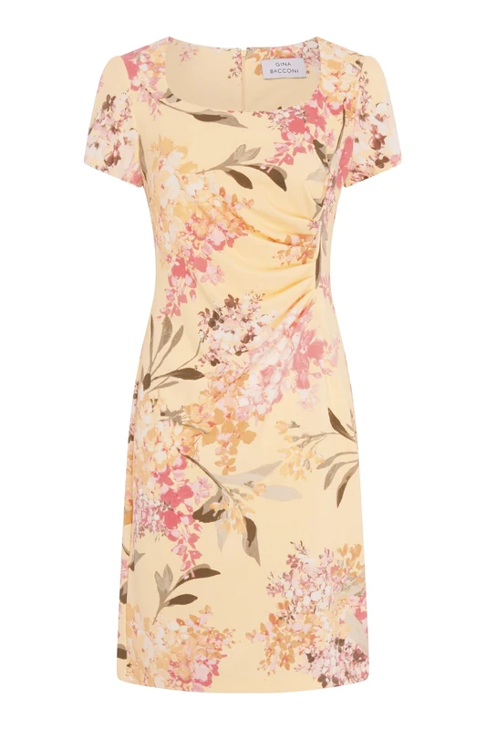 Gina Bacconi Women's Floral Print Dress Cocktail, Yellow, 20