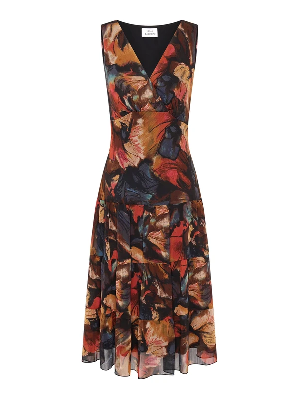 Gina Bacconi Women's Floral Midi Dress Cocktail, Rust, 14