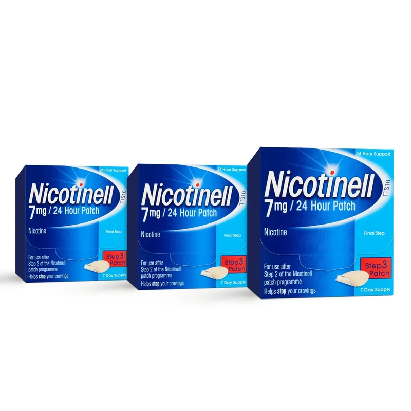 Nicotinell Nicotine 7mg Patch (3 x Pack of 21), Nicotine Patches, Stop Smoking Aid, 24h Craving Control, Step 3 for Light Smokers, Quit Smoking Aid