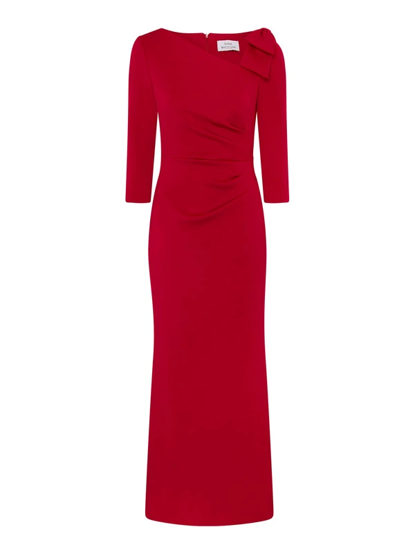 Gina Bacconi Thia One Shoulder Bow Maxi Dress - Ruby Red, 18