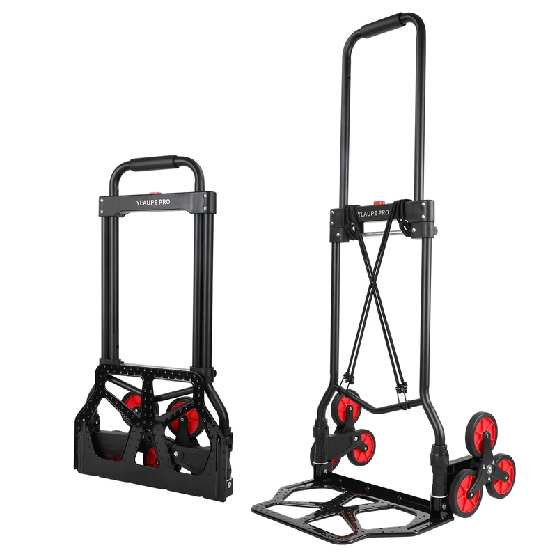 Alloy Steel Folding Trolley on Wheels, 100kg Heavy Duty Sack Truck, 110cm Extended Handle Sack Barrow, Multi-Purpose Dolly Trolley with Elasticated Rope, Stair Climbing Trolley Home/Garden