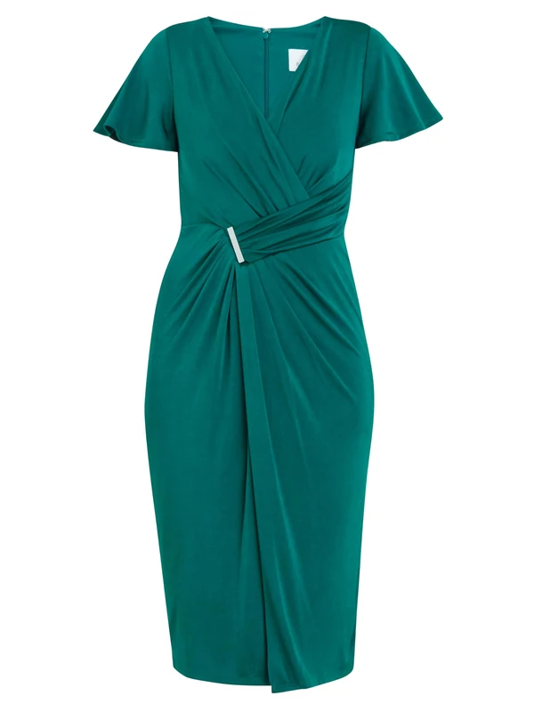 Gina Bacconi Women's Matte Jersey Midi Dress Cocktail, Spruce Green, 10 - Image 1