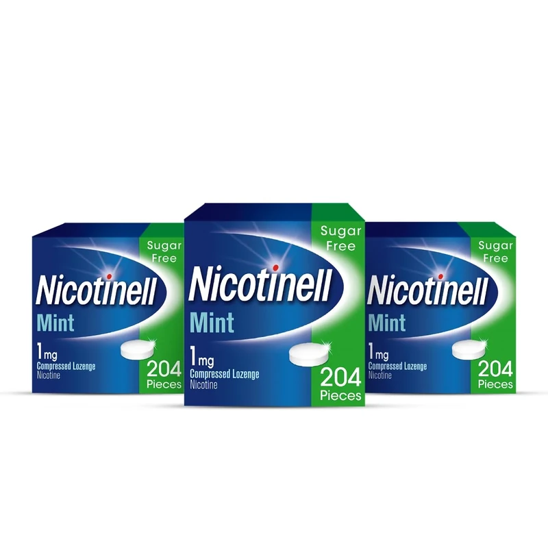 Nicotinell Mint Lozenge 1mg (204 Lozenges), Stop Smoking Aid, Sugar Free Nicotine Lozenges, Fresh Mint Flavour, 1mg Regular Strength for Light Smokers, Quit Smoking Aid (Pack of 3)