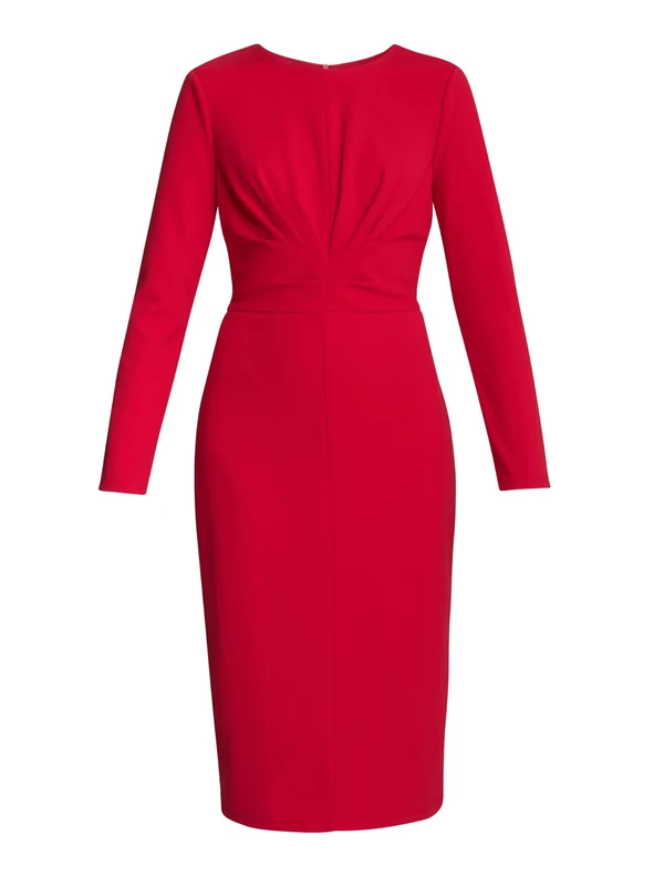 Gina Bacconi Long Sleeve Midi Dress, RED, 18