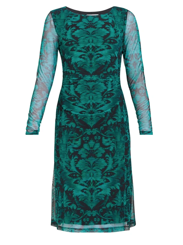 Gina Bacconi Women's Long Sleeve Mesh Dress Cocktail, Black/Green, 18