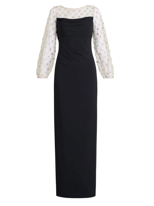 Gina Bacconi Women's Embellished Mesh Sleeve Dress Cocktail, Black/Gold, 10