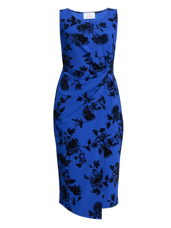 Gina Bacconi Women's Floral Midi Dress Cocktail, Cobalt, 8