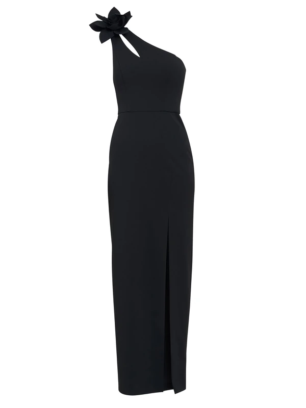 Gina Bacconi Women's One Shoulder Flower Maxi Dress Cocktail, Black, 14