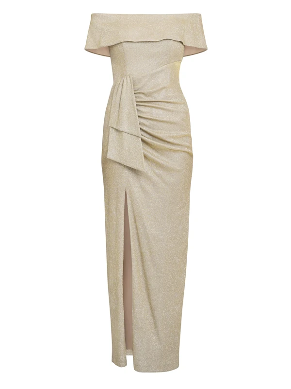 Gina Bacconi Women's Bardot Wrap Dress Cocktail, Gold Silver, 10