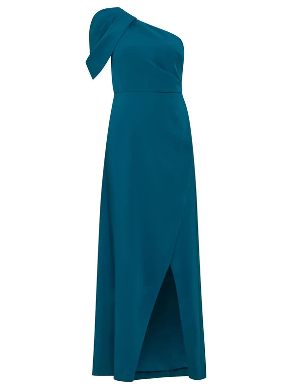 Gina Bacconi Women's One Shoulder Stretch Crepe Maxi Dress Cocktail, Light Navy, 10