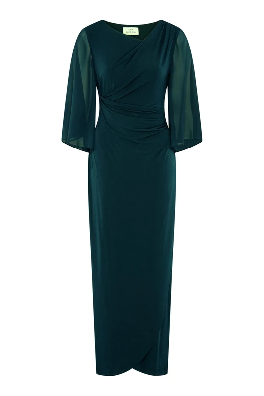 Gina Bacconi Chiffon Sleeve Maxi Dress, Green, 20