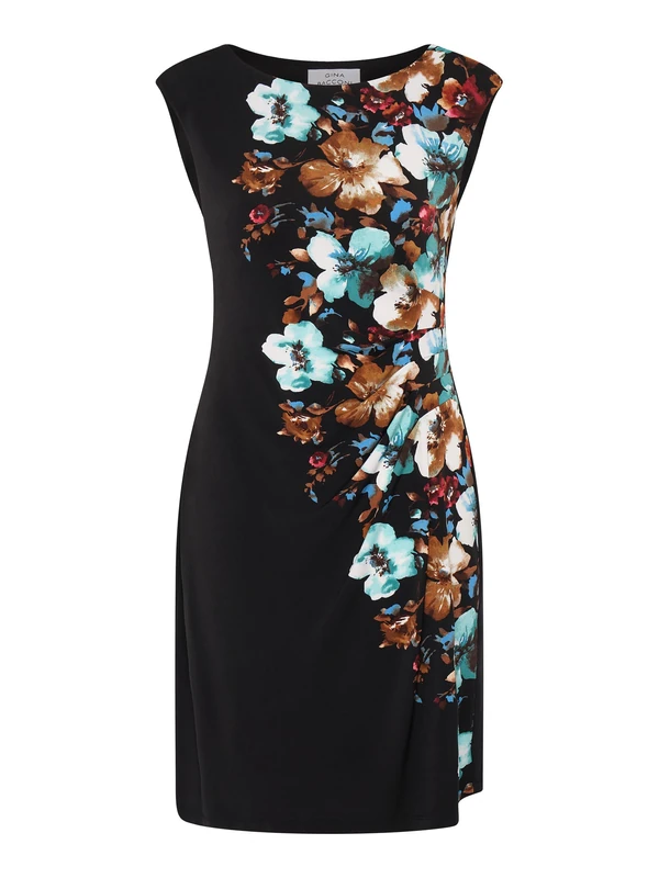Wilhelmina Floral Print Dress, Black/Blue, 12