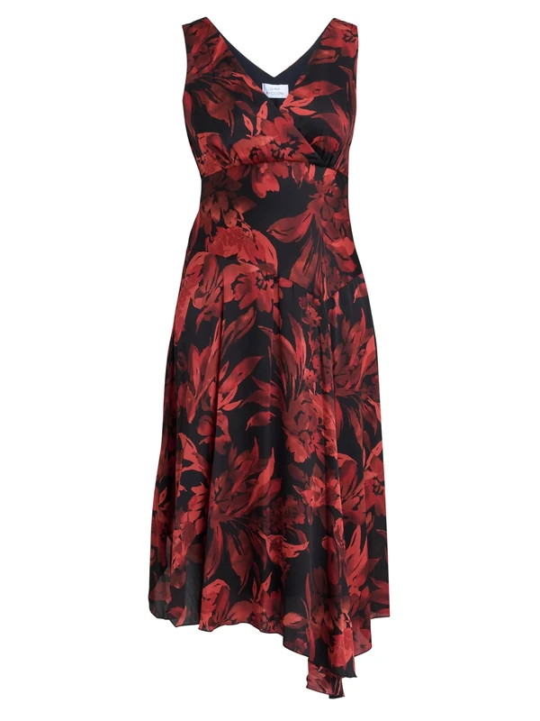 Gina Bacconi Floral Midi Dress, RED, 8