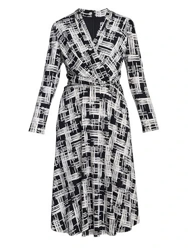 Gina Bacconi Women's Wrap Midi Dress Cocktail, Black/Cream, 10