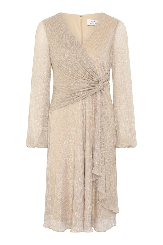 Gina Bacconi Women's Metallic Dress Cocktail, Light Gold, 22