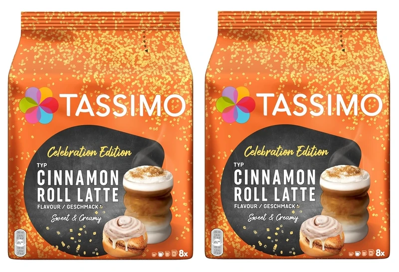 Tassimo Limited Edition Cinnamon Roll Latte Coffee Pods x8 (Pack of 2, Total 16 Drinks) – Sweet & Creamy Speciality Latte Inspired by Classic Pastry